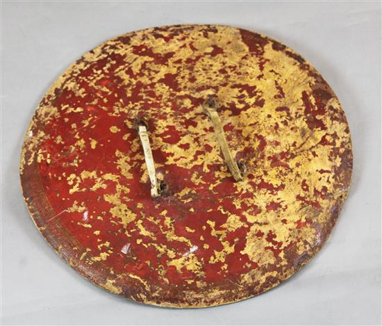 An Indian brass studded elephant hide shield, 56cm